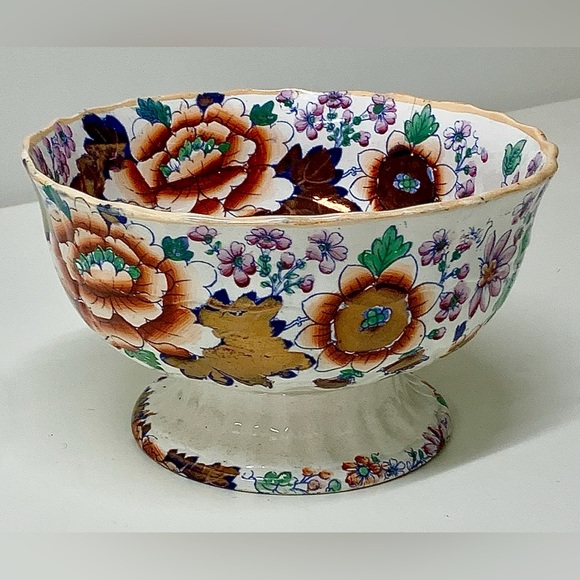 19th Century Antique Gaudy Welsh Embossed Design Scalloped Pedestal Footed Bowl - Picture 12 of 16